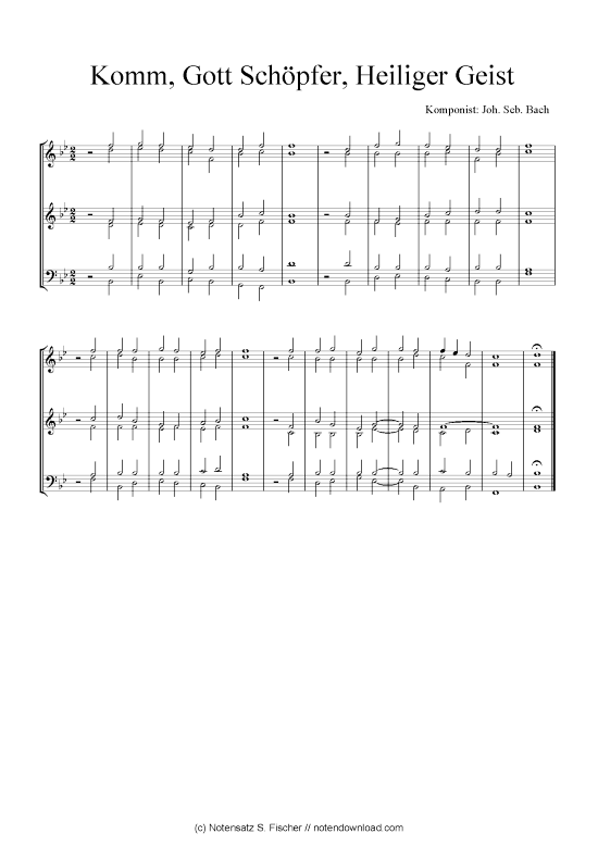 Komm Gott Sch pfer Heiliger Geist (Quartett in C) (Quartett (4 St.)) von Joh. Seb. Bach