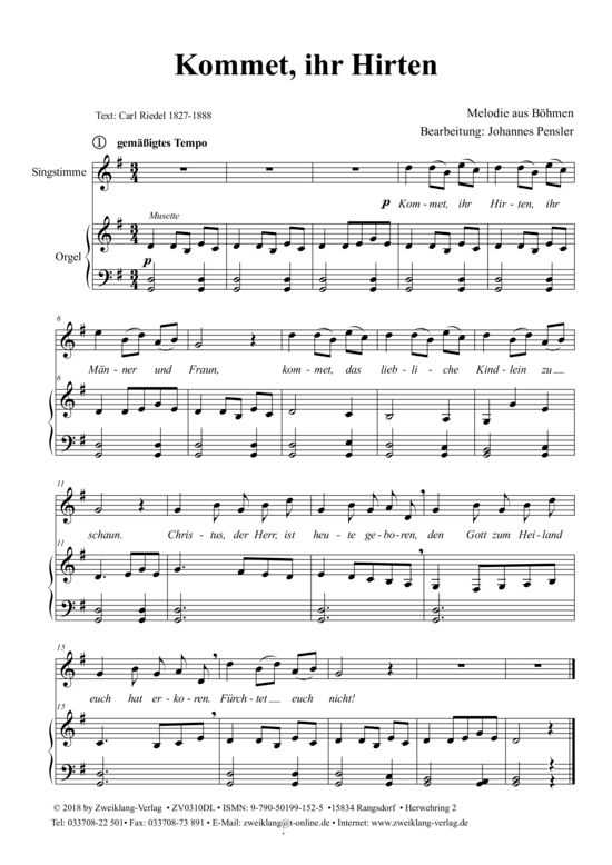 Kommet ihr Hirten (Gesang Violoncello + Orgel) (Trio (Orgel  2 St.)) von Traditional