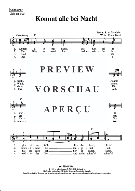 Kommt alle bei Nacht (Kinderchor) (Kinderchor) von Franz Biebl (Lied zum Jahreswechsel)