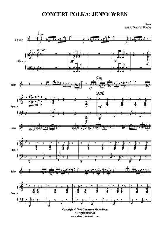 Konzert Polka Jenny Wren (Trompete in B + Klavier) (Klavier  Trompete) von Davis (arr. David R. Werden)
