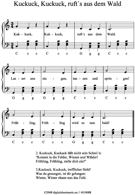 Kuckuck Kuckuck ruft s aus dem Wald (Akkordeon) (Akkordeon) von Kinderlied