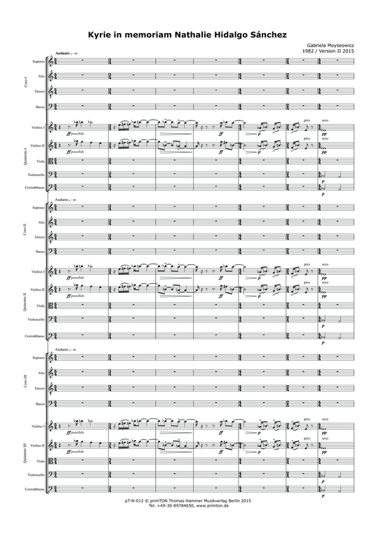 Kyrie in memoriam Nathalie Hidalgo S nchez (1982 Version II 2015) (3x Gemischter Chor + 3x Streichquintett) (Gemischter Chor Streicher) von Gabriela Moyseowicz