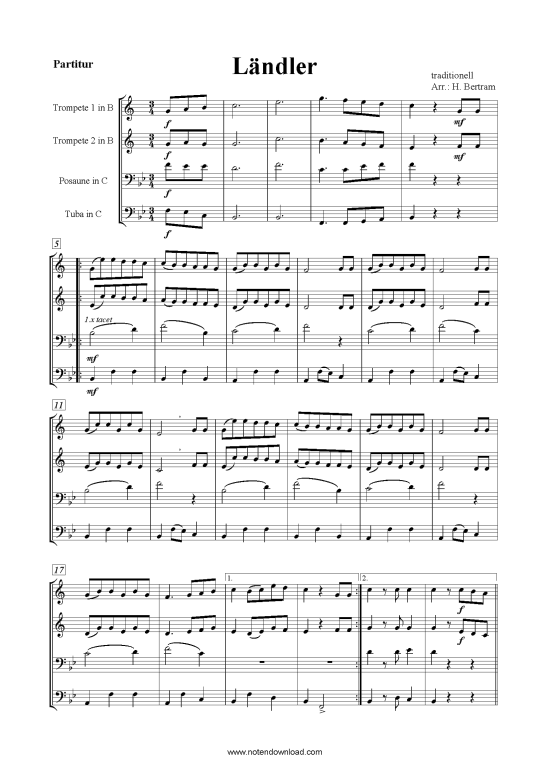 L auml ndler-Medley (Blechbl auml serquartett) (Quartett (Blech Brass)) von aus S uuml ddeutschland