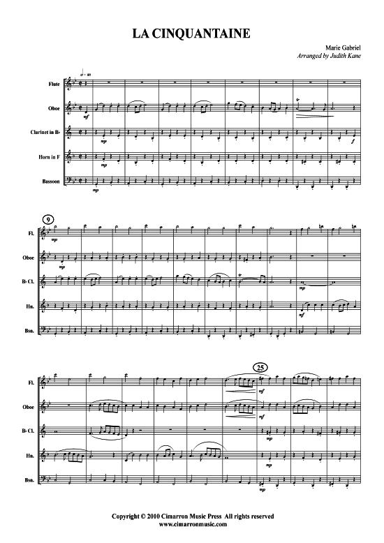 La Cinquantaine (Holzbl auml ser-Quintett) (Quintett (Holzbl ser)) von Marie Gabriel