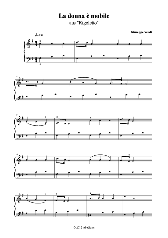La donna e mobile (Klavier solo einfach) (Klavier einfach) von Giuseppe Verdi (bearb. aus Rigoletto)
