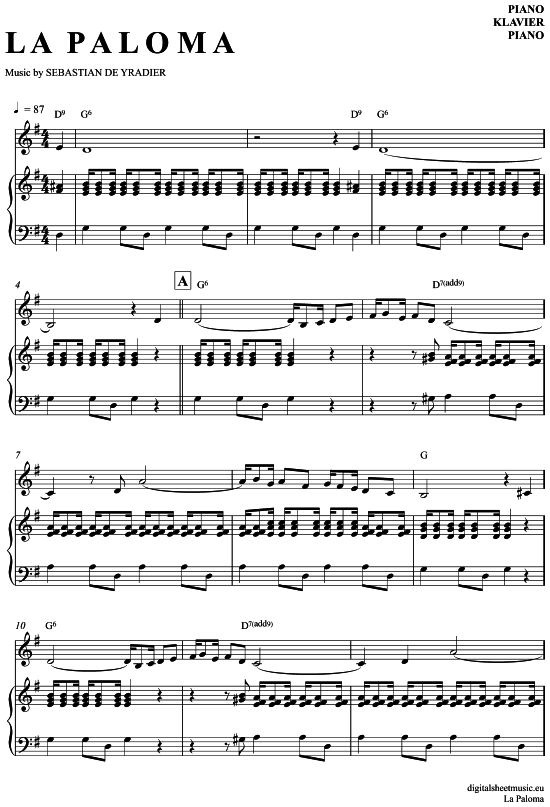La Paloma (Klavier + Melodie) (Klavier  Melodieinstr.) von Hans Albers