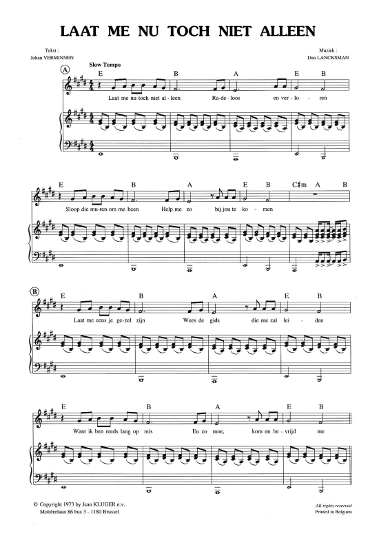 LAAT ME NU TOCH NIET ALLEEN (Klavier + Gesang) (Klavier Gesang  Gitarre) von JOHAN VERMINNEN CLOUSEAU