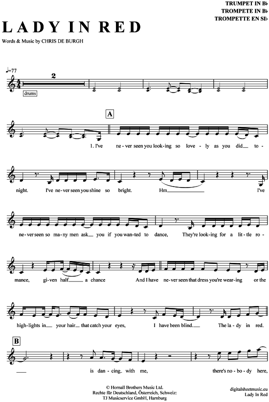 Lady in Red Trompete in B PDF Noten von Chris de Burgh in C Dur 7120313 Lady in Red Trompete in B PDF Noten von Chris de Burgh in C Dur 7120313