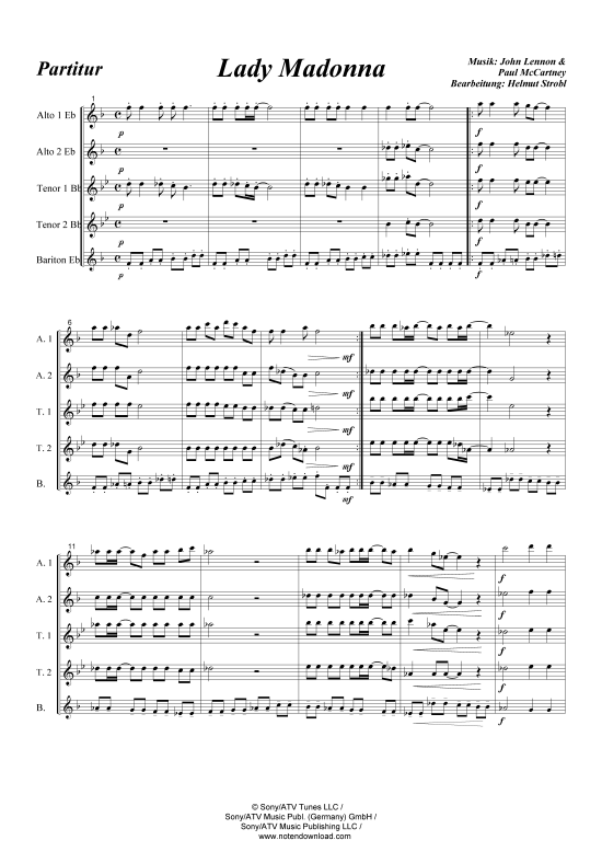 Lady Madonna (Saxophon-Quintett A(S)ATTB) (Quintett (Saxophon)) von The Beatles