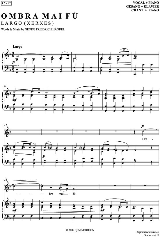 Largo - Ombra Mai Fu (Klavier+Gesang) (Klavier  Gesang) von G. F. H ndel (aus Xerxes)  Fritz Wunderlich
