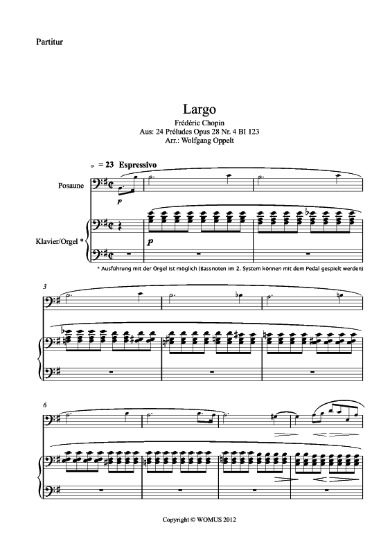 Largo op. 28 Nr. 4 (Posaune + Klavier) (Klavier  Posaune) von Frederic Chopin (arr. WO)