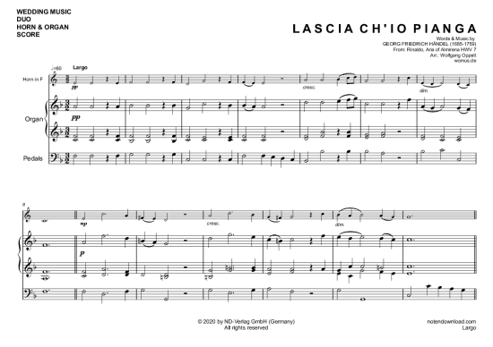 Largo (Rinaldo Arie der Almirena) (Horn in F + Orgel) (Orgel  Horn) von Georg Friedrich H ndel (arr. WO)
