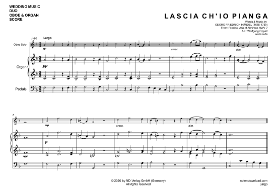 Largo (Rinaldo Arie der Almirena) (Oboe + Orgel) (Orgel  Oboe) von Georg Friedrich H ndel (arr. WO)