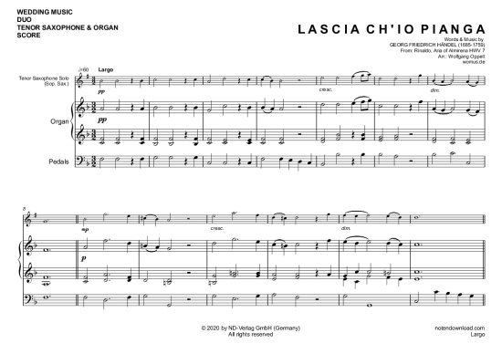Largo (Rinaldo Arie der Almirena) (Tenor Sopran Saxophon + Orgel) (Orgel  Tenor Saxophon) von Georg Friedrich H ndel (arr. WO)