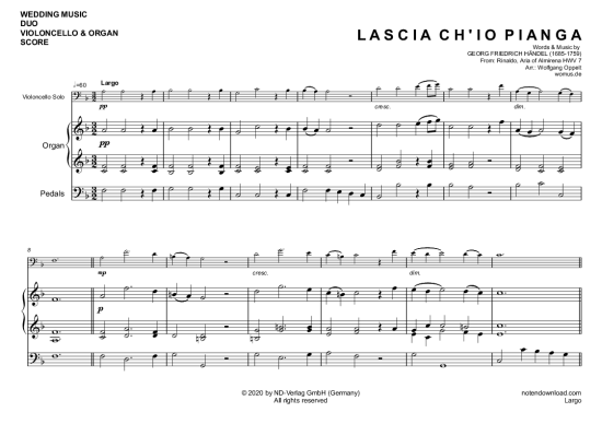 Largo (Rinaldo Arie der Almirena) (Violoncello + Orgel) (Orgel  Violoncello) von Georg Friedrich H ndel (arr. WO)