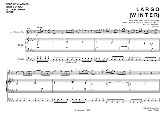 Largo (Winter) (Alt Blockfl te + Orgel) (Orgel  Blockfl te) von Antonio Vivaldi (arr. WO)