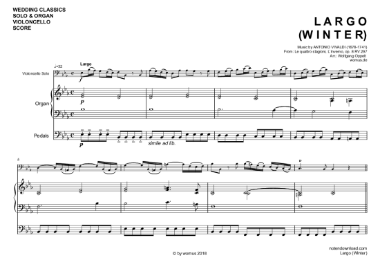 Largo (Winter) (Violoncello + Orgel) (Orgel  Violoncello) von Antonio Vivaldi (arr. WO)