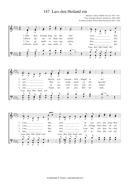 Lass den Heiland ein (Gemischter Chor) (Gemischter Chor) von Edwin Othello Excell 1851-1921  Jonathan Burtch Atchinson 1840-1882