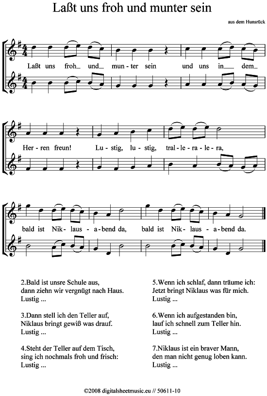 Laßt uns froh und munter sein 2x Trompete in B - PDF Noten von Weihnachtslied sehr einfach in