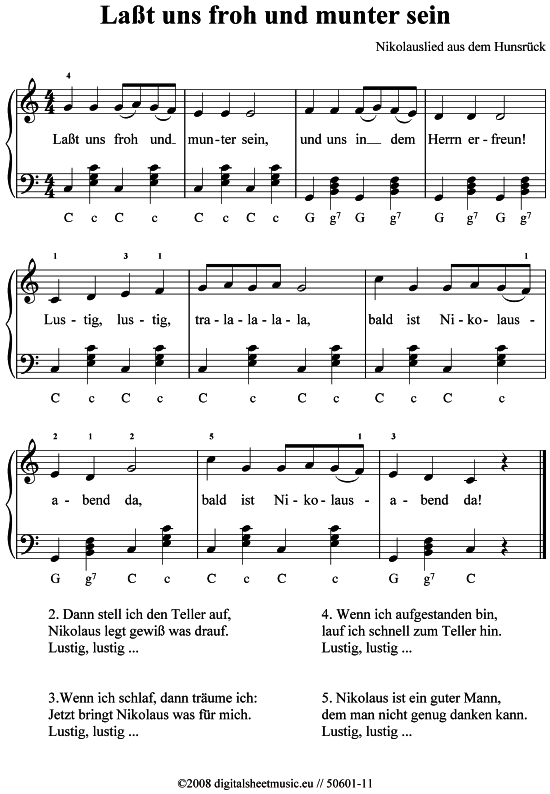 Laßt uns froh und munter sein - PDF Noten von Nikolauslied in - 50601-11