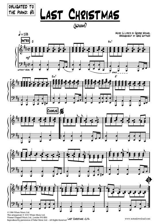 Last Christmas (Klavier Solo schwer) (Klavier Solo) von Wham 
