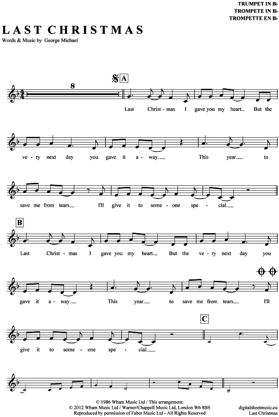 Last Christmas Trompete PDF Noten von Wham! in F Dur 7120009