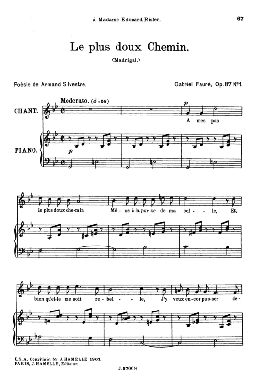 Le plus doux chemin Op.87 No.1 (Gesang hoch + Klavier) (Klavier  Gesang hoch) von Gabriel Faur 