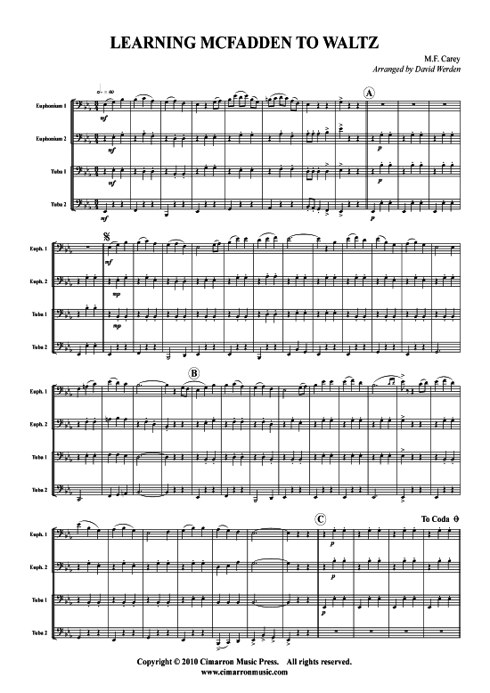 Learning McFadden to Waltz (Tuba Quartett 2x Bariton 2xTuba) (Quartett (Tuba)) von M . F. Carey