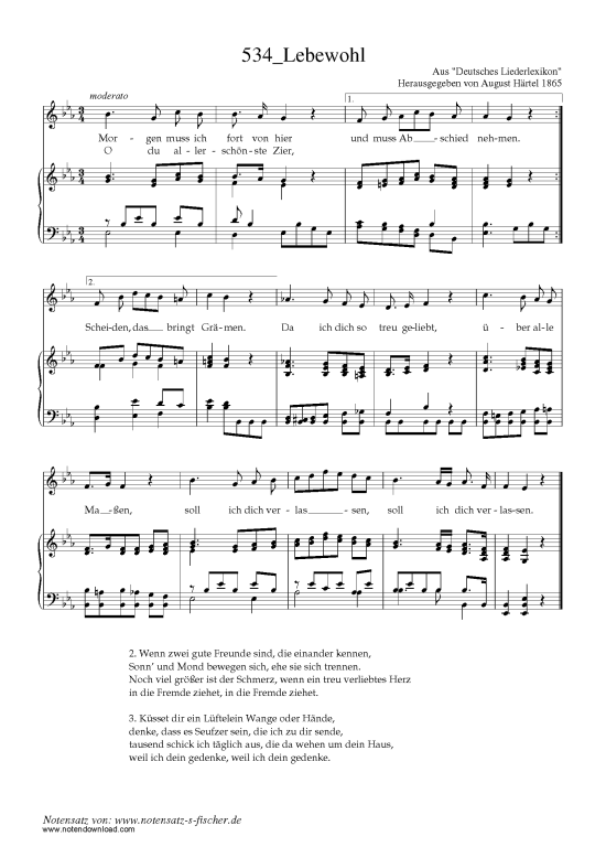 Lebewohl (Klavier + Gesang) (Klavier  Gesang) von Aus Deutsches Liederlexikon A. H rtel (1865)