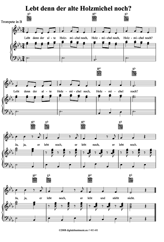 Lebt denn der alte Holzmichel noch (Trompete + Klavier) (Klavier  Trompete) von Volkslied aus Th ringen