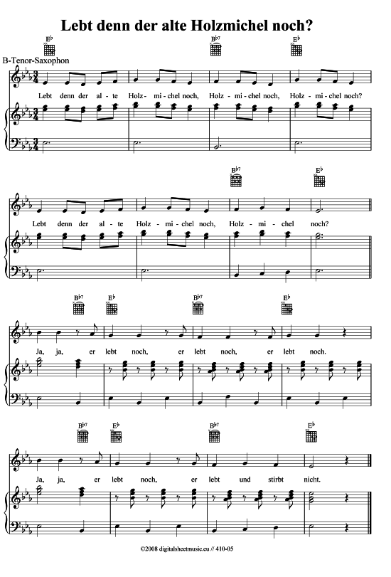 Lebt denn der Holzmichel noch (B-Sax + Klavier) (Tenor Saxophon) von Volksweise aus Th ringen