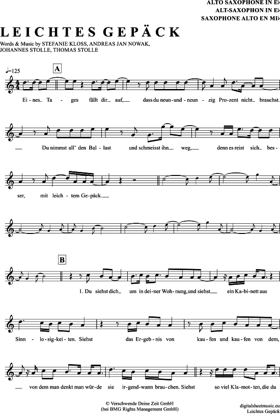 Leichtes Gep ck (Alt-Sax) (Alt Saxophon) von Silbermond
