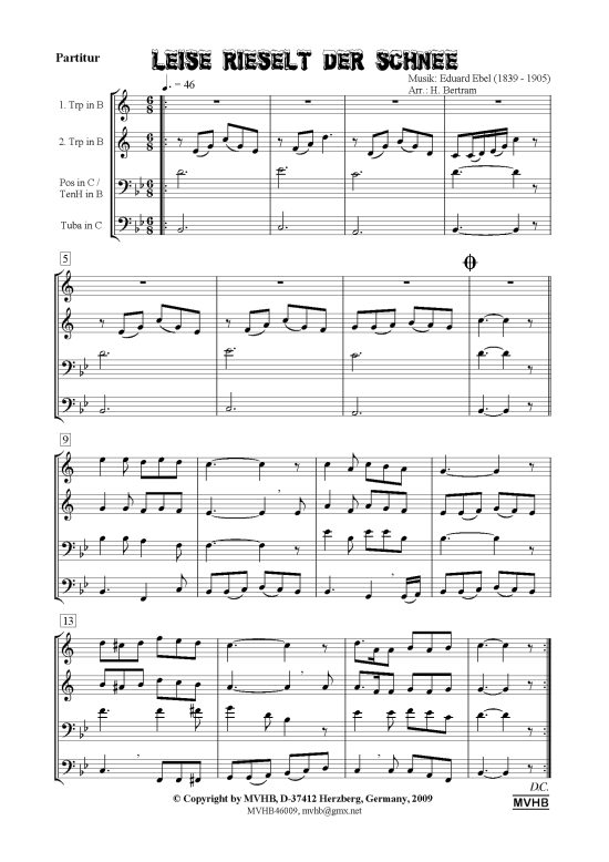 Leise rieselt der Schnee (Blechbl serquartett 2 Trp (B) Pos TenH Tub) (Quartett (Blech Brass)) von Eduard Ebel