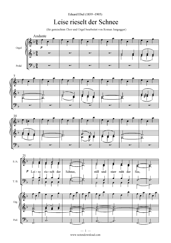 Leise rieselt der Schnee (Gemischter Chor + Orgel) (Gemischter Chor Orgel) von Eduard Ebel (1839 -1905)