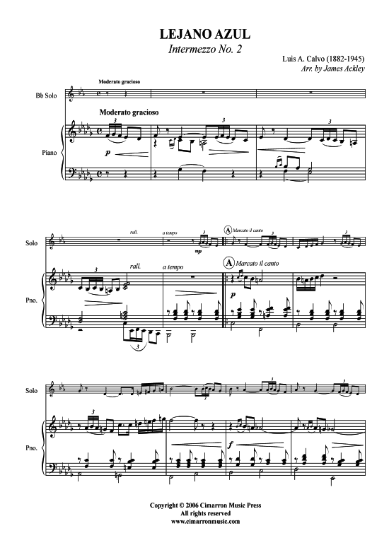 Lejano Azul (Trompete + Klavier) (Klavier  Trompete) von L. A. Calvo (aus Intermezzo Nr. 2)