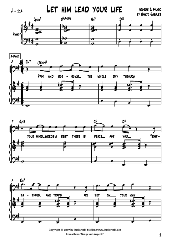 Let him lead your life (Klavier + Gesang) (Gemischter Chor Klavier) von Hanjo G auml bler (aus Songs for Gospel Vol. 2)