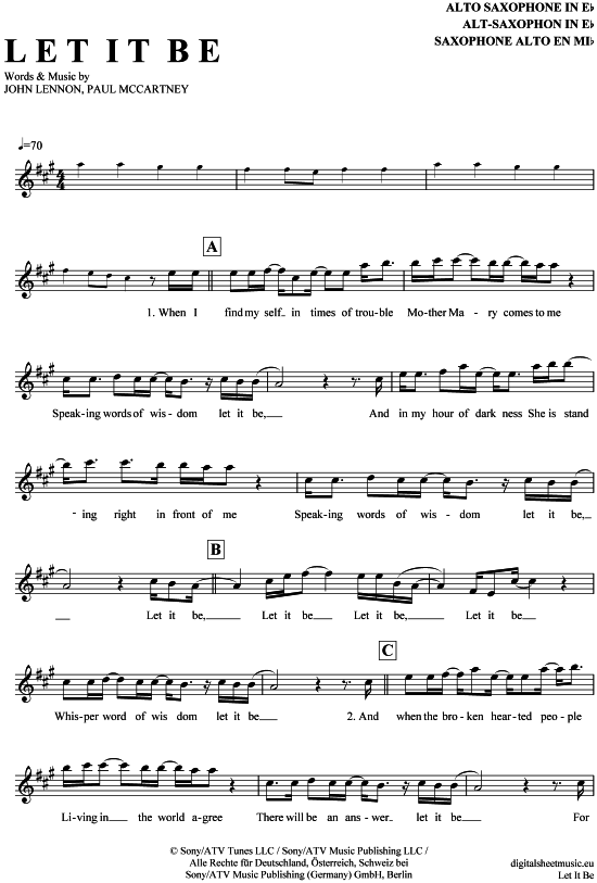 Let it be (Alt-Sax) (Alt Saxophon) von The Beatles