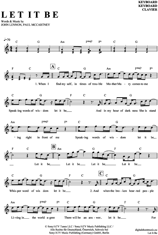 Let It Be Lead Sheet Pdf The Beatles Let It Be Sheet Music (Leadsheet) In C Major (transposable