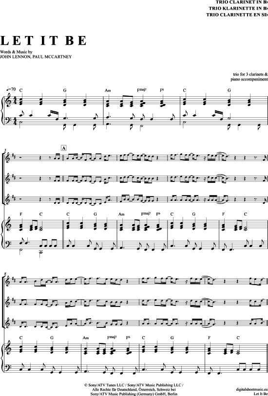 Let It Be (Klarinetten Trio + Klavier) (Trio (Klarinette)) von The Beatles