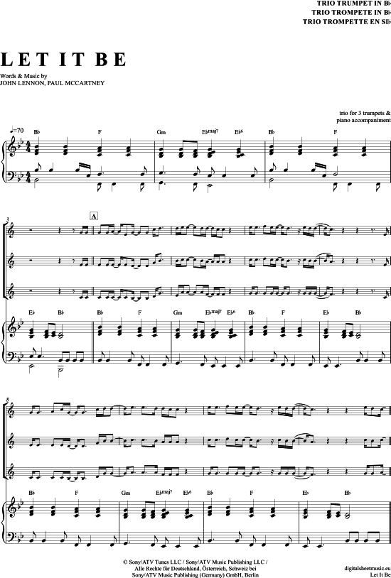 Let It Be (Trompeten Trio + Klavier) (Trio (Trompete)) von The Beatles