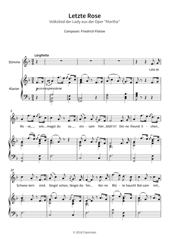 Letzte Rose - Volkslied der Lady aus der Oper Martha Gesang + Klavier