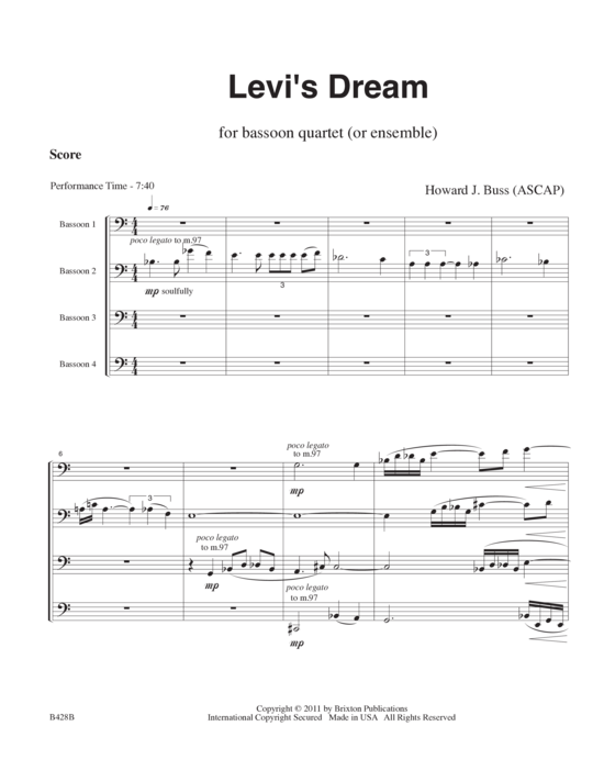 Levi s Dream (4 Fagotte) (Quartett (Fagott)) von Howard J. Buss