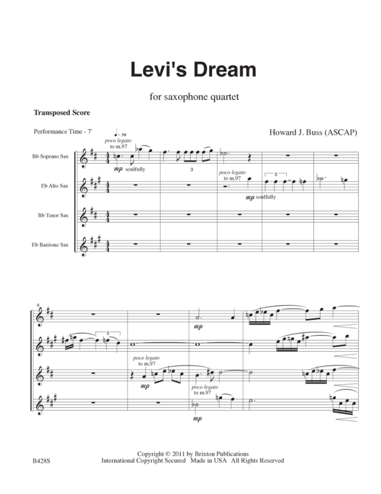 Levi s Dream (Saxophonquartett SATB) (Quartett (Saxophon)) von Howard J. Buss