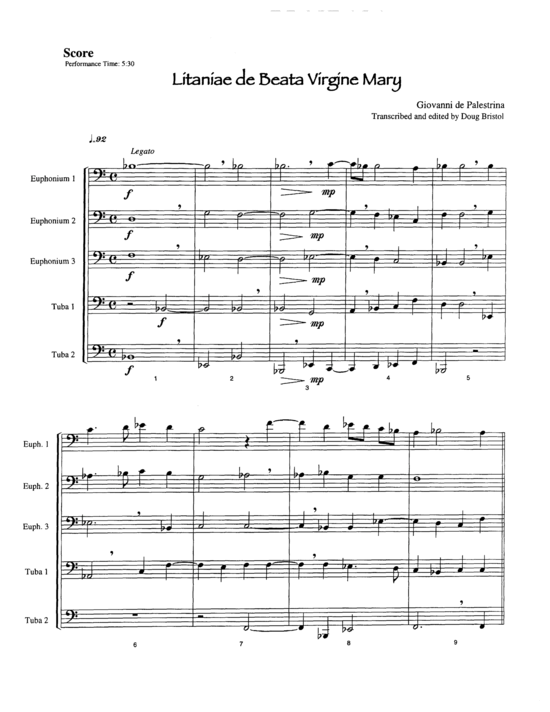 Lianiae de Beata Virgine Mary (Tuba Quintett EEETT) (Quintett (Tuba)) von Giovanni Palestrina