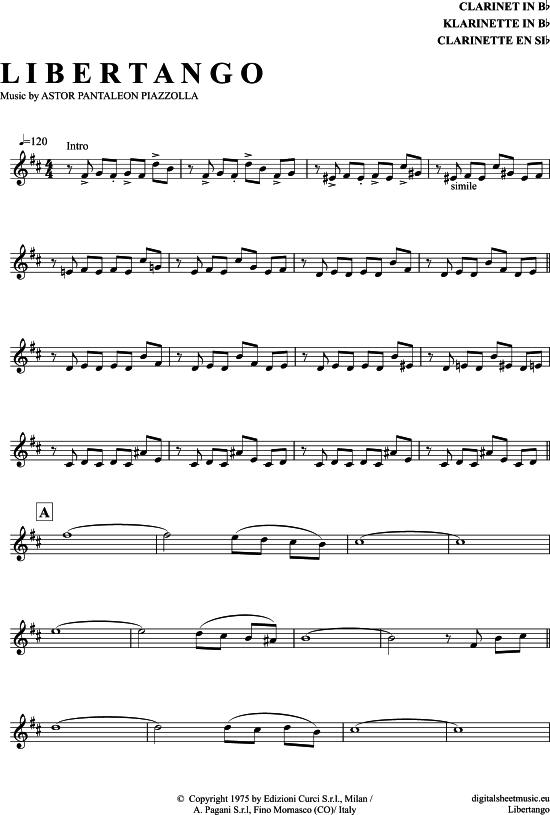 Libertango (Klarinette in B) (Klarinette) von Astor Piazzolla