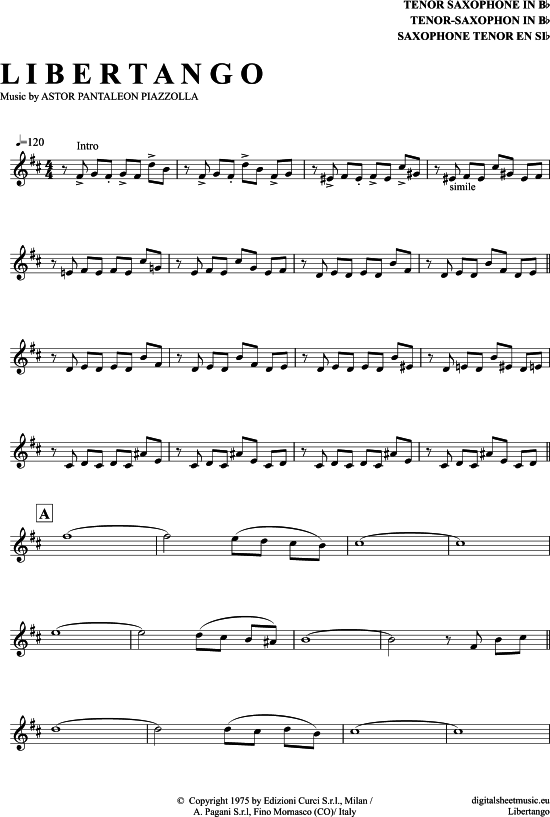Libertango TenorSax PDF Noten von Astor Piazzolla in H Moll 7111099