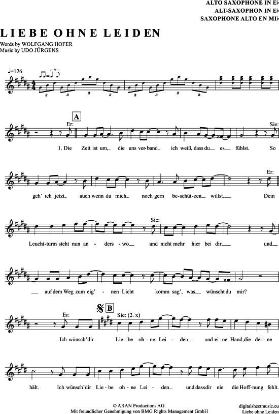 Liebe Ohne Leiden AltSax PDF Noten von Udo Jürgens in As Moll 7110931