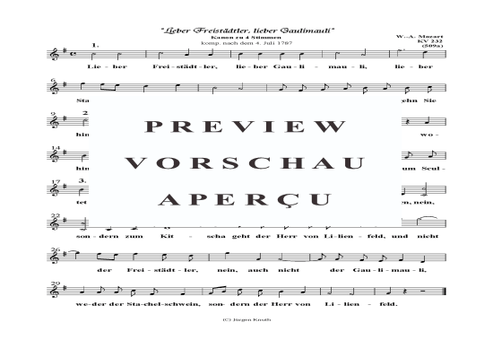 Lieber Freist dtler lieber Gaulimauli (Kanon 4-stimmig) (Gesang) von W. A. Mozart KV232 (509a) 