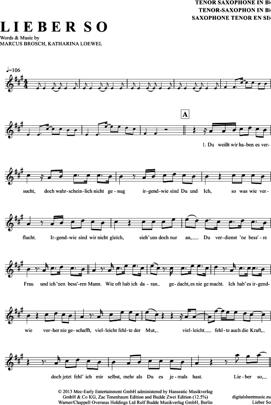Lieber So (Tenor-Sax) (Tenor Saxophon) von Yvonne Catterfeld