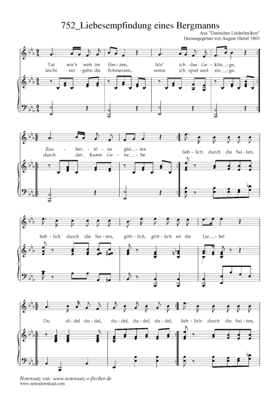 Liebesempfindung eines Bergmanns (Klavier + Gesang) (Klavier  Gesang) von Aus Deutsches Liederlexikon A. H rtel (1865)